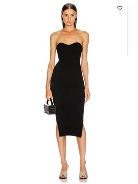 KHAITE loie strapless knit ribbed midi dress black Size S